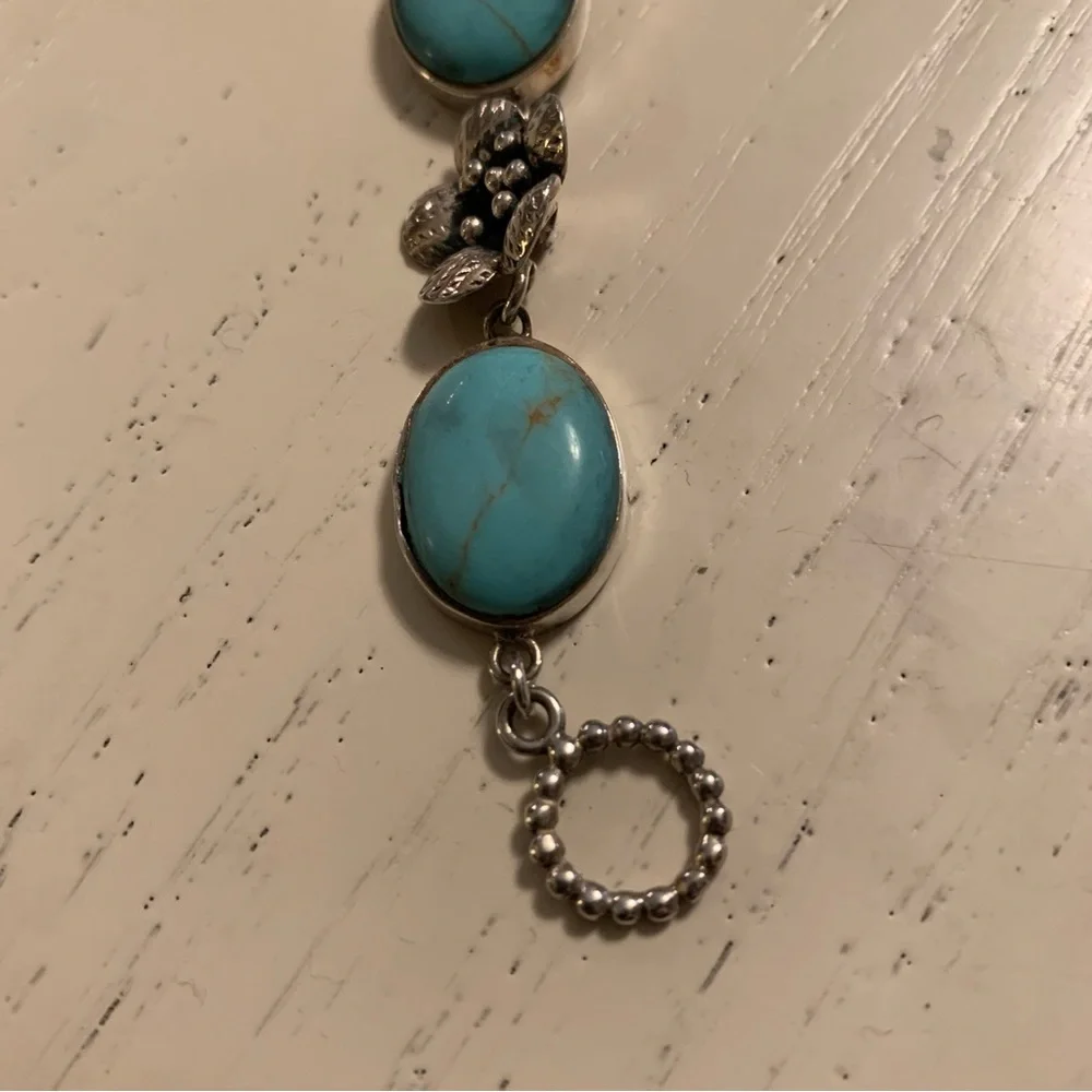 925 Silver Turquoise Bracelet with Vintage Charm - Picture 2 of 5